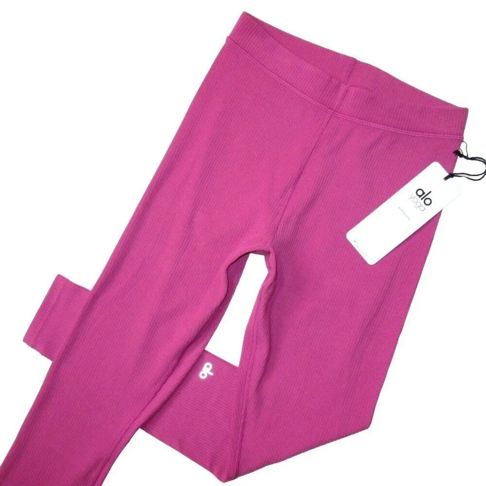 NWT Alo Yoga Ribbed High-Waist 7/8 Blissful Legging in Raspberry Sorbet S